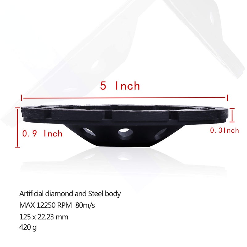 HERZO Diamond Concrete Grinding Wheel 5 inch,Double Row Diamond Cup Wheel for Polishing and Cleaning Stone Concrete Surface, Cement, Marble, Rock, Granite, and Thinset Removing - Image 3